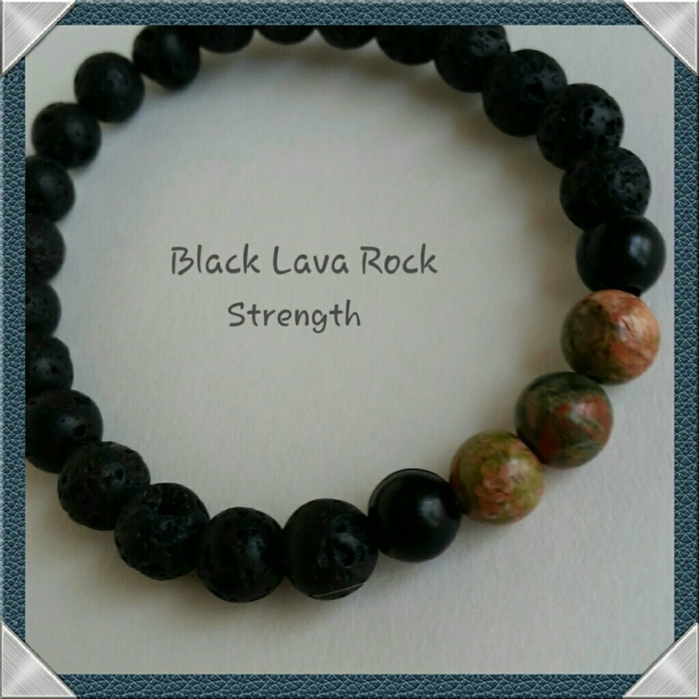 Natural Lava Rock and Sea Jasper Beaded Bracelet